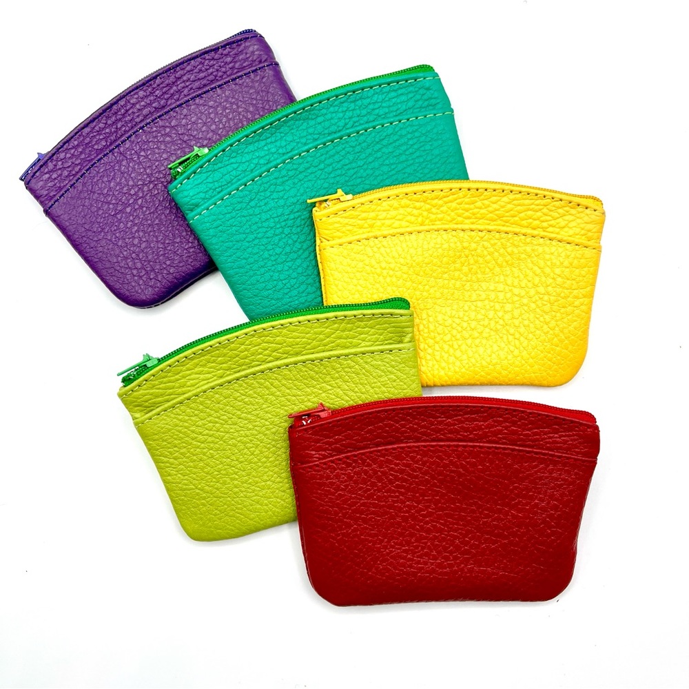 NWOT BRIGHTLY COLORED LEATHER COIN PURSE/MONEY/CARD HOLDER, HANDMADE IN MEXICO